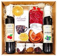 KOSZ PREZENTOWY PREZENT UPOMINEK HERBATA KAWA MIÓD SYROP CZEKOLADA MALINA