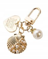 Breloczek Śliczny  Złoty Perła Muszla i Serduszko Perełki na Prezent Hicior