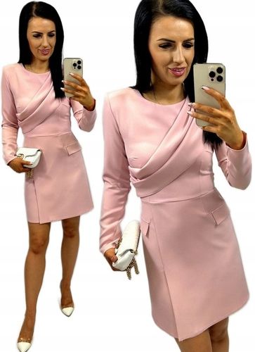 Elegancka sukienka z szarfą, plisą idealna na komunię i chrzciny ECRU M na Arena.pl