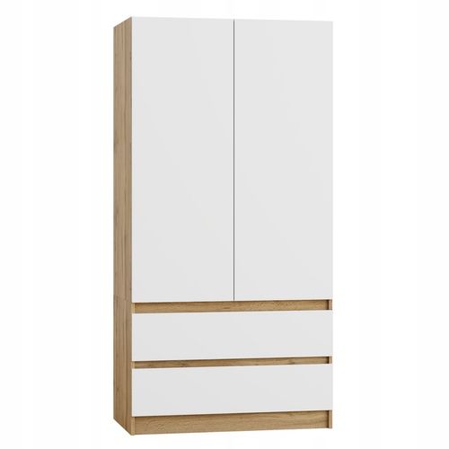 SZAFA DĄB WOTAN BIAŁA GARDEROBA DUŻA NA UBRANIA OTWIERANA 2 SZUFLADY na Arena.pl