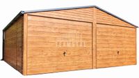GARAŻ BLASZANY 6m x 7m poziom - dwuspad 2x Brama - okno - drewnopodobny TS253 6x7