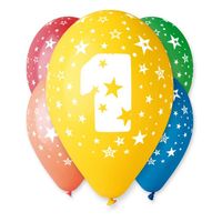 balon z nadrukiem cyfry "1"/5szt.urodziny pastel