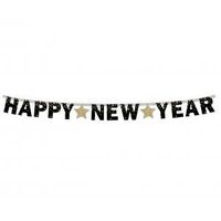 girlanda happy new year złote gwiazdki 180cm