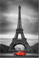 80CM 120 OBRAZ CZERWONY SAMOCHÓD PRZED WIEŻĄ EIFFLA ŚCIENNY