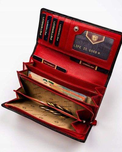 pojemny, skórzany portfel damski na zatrzask i suwak - peterson na Arena.pl