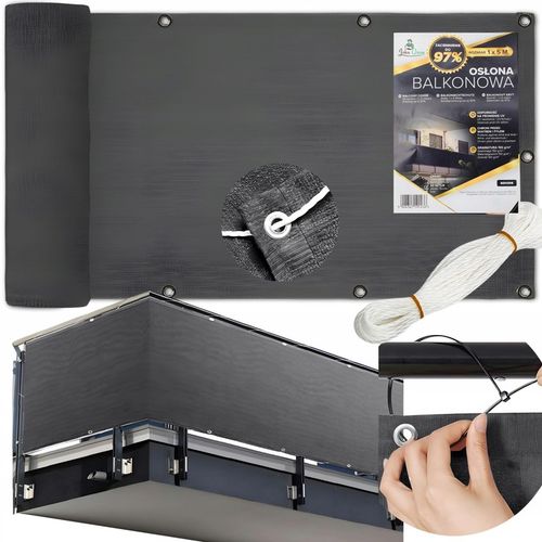 OSŁONA NA BALKON 97% SZARA NA TARAS PŁOT MATA BALKONOWA Z OKUCIAMI na Arena.pl