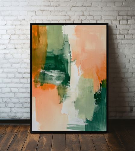 Plakat ramka abstrakcja pomarańczowo zielona 30x40 cm w czarnej ramie na Arena.pl