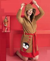 Szlafrok damski z kapturem miękki pluszowy soft karmelowy XL