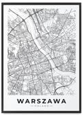 Plakat plan miasta mapa Warszawa 50x70 cm w czarnej ramie