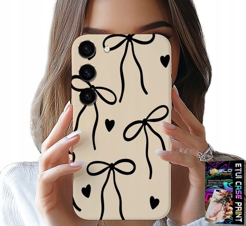 ETUI DO SAMSUNG GALAXY S23 PLUS - BEŻOWE KOKARDKI WSTĄŻKA MODNE WZORY na Arena.pl