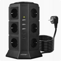 Voomy Power S12-C – Listwa Wieżowa 12 EU, 2 USB-C (20W), 3 USB-A - 4000W