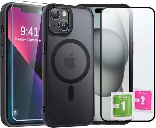 Etui do iPhone 15 do MagSafe MATT CASE WZMACNIANE 360° + 2x Szkło na ekran na Arena.pl