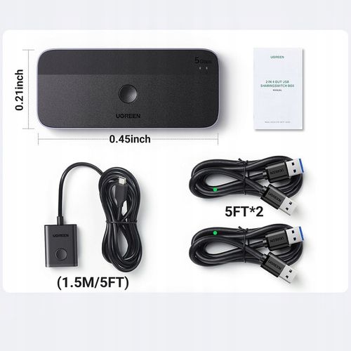 UGREEN PRZEŁĄCZNIK SWITCH 3X USB-A 3.0 USB-C 5Gb/s + 2 x KABEL USB-A 1,5M na Arena.pl