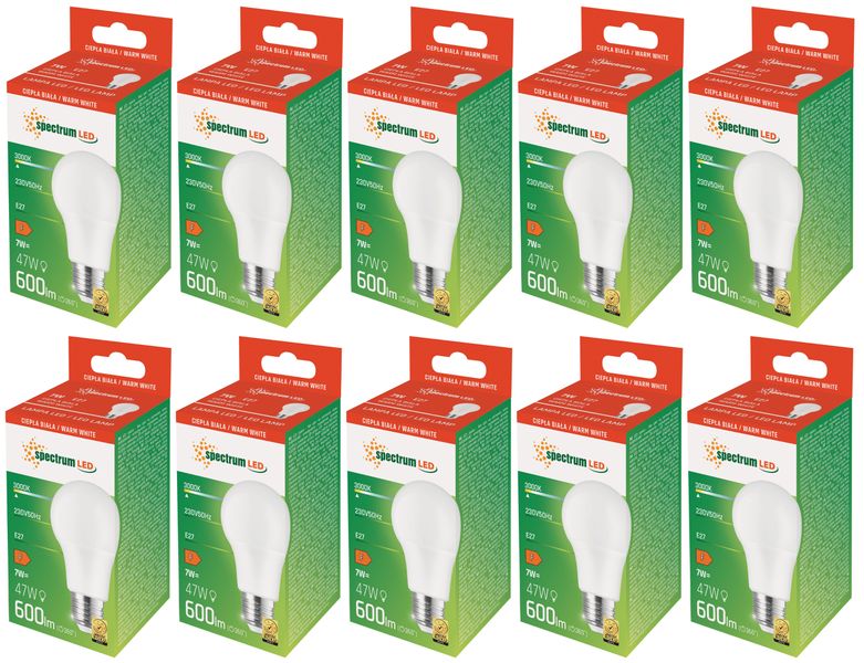 Żarówka LED GLS E27 kulka 7W barwa ciepła WW WOJ+13900 10 SZTUK SPECTRUM zdjęcie 1