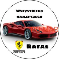 Opłatek na tort Urodziny Ferrari Auto Samochód Logo Bryka Fura Tekst Gratis