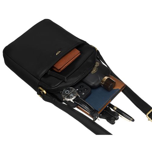 klasyczna, czarna torba-listonoszka ze skóry naturalnej z etui na Arena.pl