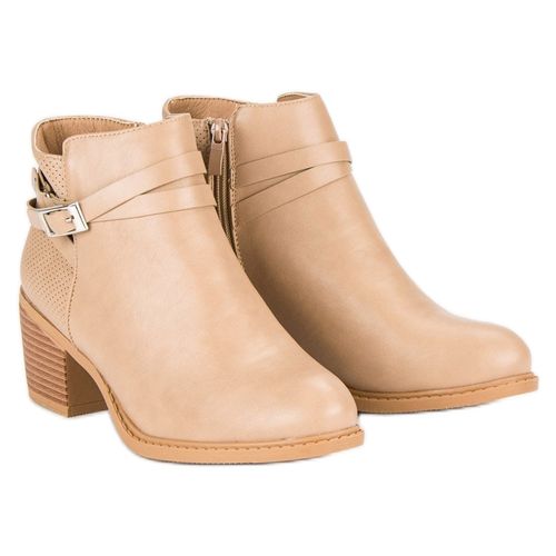 Beżowe botki na słupku r.40 na Arena.pl