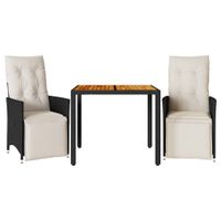 3-cz. zestaw mebli bistro z poduszkami, czarny, polirattan