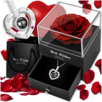 PREZENT NA WALENTYNKI WIECZNA RÓŻA W SZKATUŁCE PRAWDZIWY KWIAT + NASZYJNIK