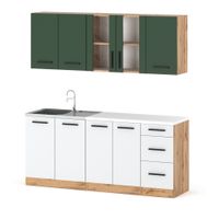 Meble Kuchenne Modułowe Rest Z Blatem 2.0m Wotan Butelkowa Zieleń Biały Mat