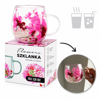 szklanka termiczna z kwiatami w środku, gipsówka hortensje róż 300 ml
