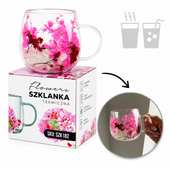 szklanka termiczna z kwiatami w środku, gipsówka hortensje róż 300 ml