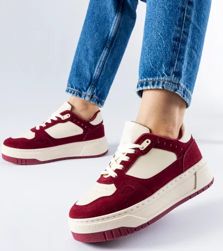 Bordowo-białe sneakersy na platformie Pomona 41 na Arena.pl