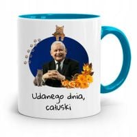 Kubek Błękitny Śmieszny Pis Jarosław Kaczyński Z Nadrukiem Ze Zdjęciem
