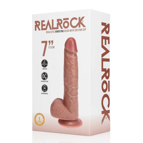 vibrating regular straight cock with balls - 7" / 18 cm - tan na Arena.pl