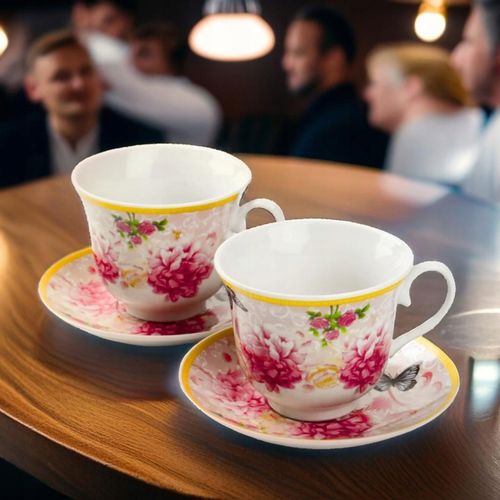 2x FILIŻANKA ZE SPODKIEM KWIATY 250ml do KAWY HERBATY FILIŻANKI DO ESPRESSO na Arena.pl