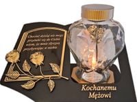 MĄŻ MĘŻOWI SOLARNY ZNICZ LAMPION NA GRÓB SERCE SZKŁO ZŁ SKOS SENTENCJA