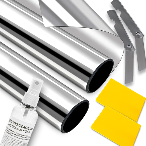 2x FOLIA OKIENNA SAMOPRZYLEPNA LUSTRO SREBRNA SILVER 75x300 + ODTŁUSZCZACZ na Arena.pl