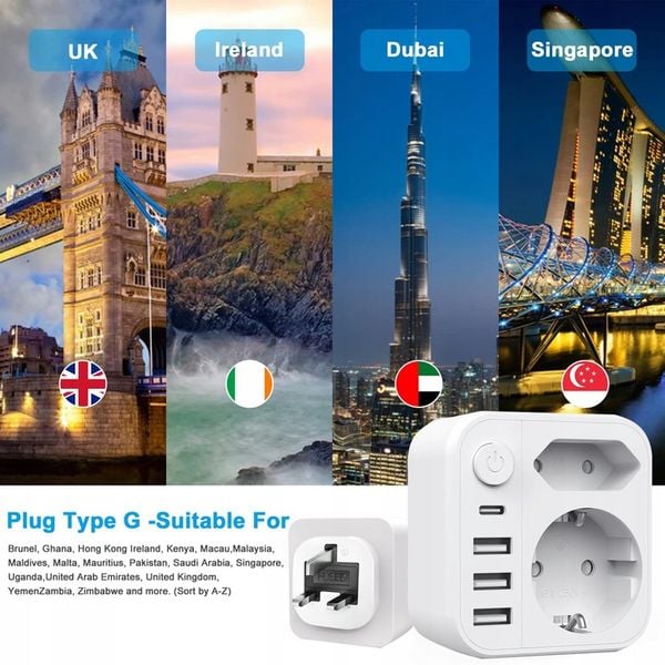 ŁADOWARKA TYP G Adapter podróżny 3USB+1USB-C, UK WTYCZKA zdjęcie 2