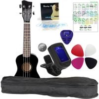 Ukulele sopranowe Czarne Pokrowiec Struny Kostki Stroik Akordy ZESTAW