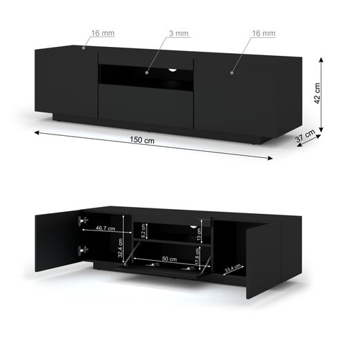 Szafka RTV AURA 150 uniwersalna wisząca czarny mat/czarny połysk + LED na Arena.pl