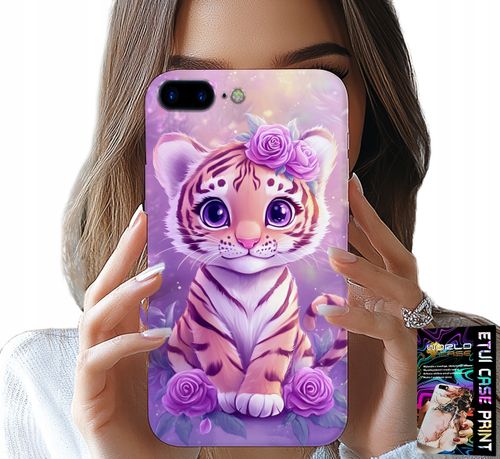 ETUI DO IPHONE ( 7 PLUS ) - SŁODKI TYGRYSEK NA RÓŻOWYM TLE + SZKŁO na Arena.pl
