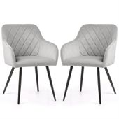 2x Krzesło welurowe tapicerowane do salonu VELTO Szare Czarne nogi