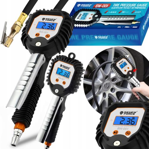 PISTOLET CYFROWY DO POMPOWANIA KÓŁ OPON MANOMETR 1/4 LCD DŁUGI WĄŻ 18 BAR na Arena.pl
