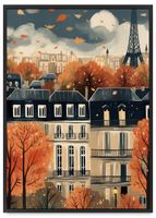 Plakat ilustracja Paryż jesień 50x70 cm w czarnej ramie