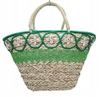 Torebka koszyk trawa morska ręcznie pleciony muszle koronka zamek BOHO 2308