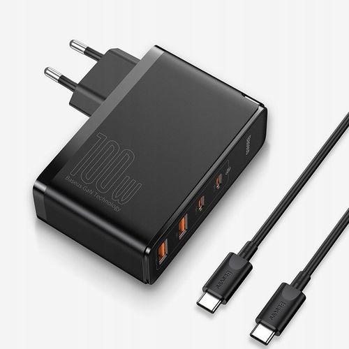 BASEUS MOCNA ŁADOWARKA SIECIOWA ZASILACZ 2X USB USB-C QC 100W + KABEL TYP-C na Arena.pl