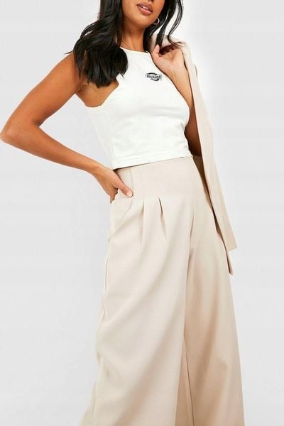 BOOHOO BEŻOWE SZEROKIE SPODNIE Z WYSOKIM STANEM R2I NG2__XL zdjęcie 2