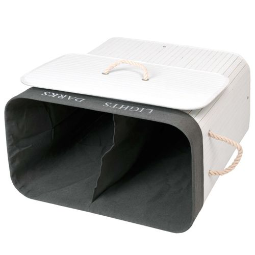 Kosz bambusowy pojemnik na pranie 2 komory biało-szary na Arena.pl