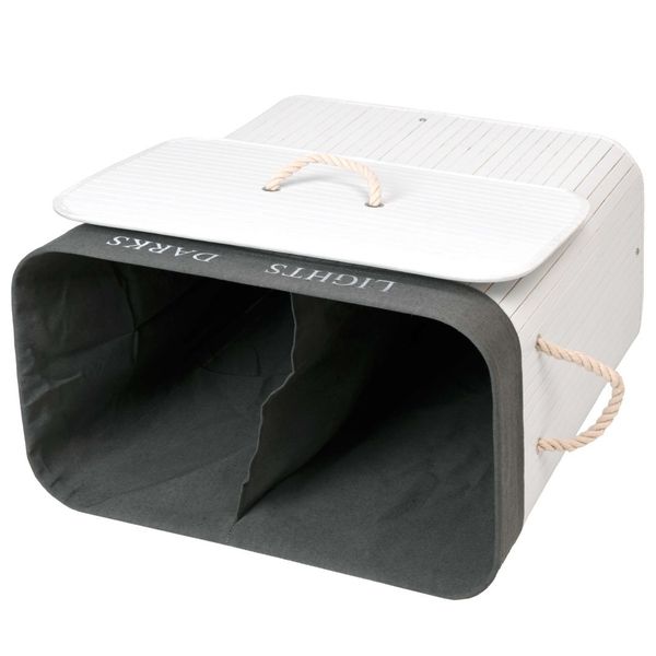 Kosz bambusowy pojemnik na pranie 2 komory biało-szary zdjęcie 10