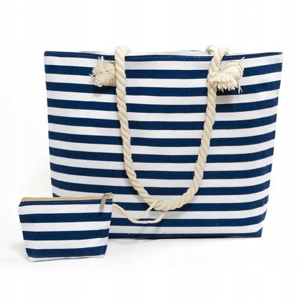 Torba Plażowa Duża Zapinana Na Zamek Torebka Shopper Na Piknik z Podszewką zdjęcie 9