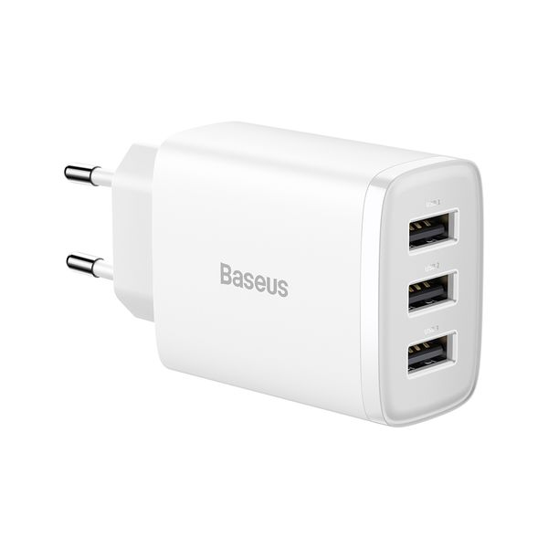 Baseus Ładowarka sieciowa Compact - 3xUSB - 17W (CCXJ020102) biała zdjęcie 1