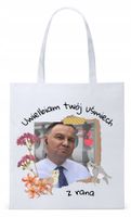 Prezydent Andrzej Duda Torba Eco Biała Shopper Z Nadrukiem Ze Zdjęciem