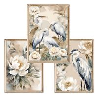 Zestaw trzech plakatów Heron and Peonies