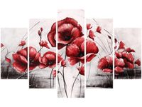 70 100CM OBRAZ 5 ELEM CZERWONE MAKI DRUK PŁÓTNO