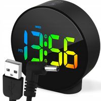 BUDZIK ZEGAR ELEKTRONICZNY LED RGB KOLOR ALARM CYFROWY STOJĄCY OKRĄGŁY